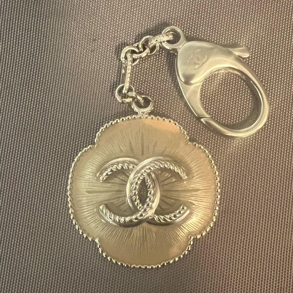 Camellia Chanel Bag Charm Keychain Beige